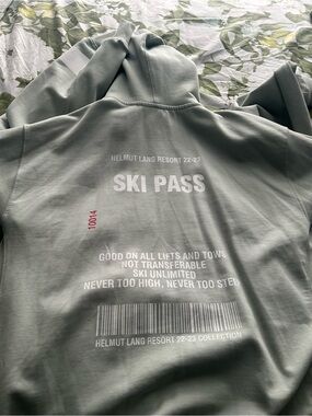 Helmut Lang Sage Green 'Ski Pass' Graphic Hoodie